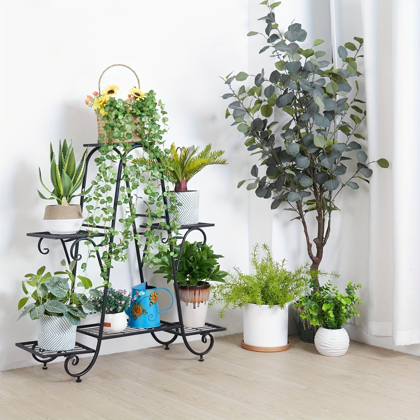 6 Tier Metal Plant Stand - Space-Saving Multi-Plant Display Rack - Sturdy Black Flower Pot Holder for Home and Patio Decor