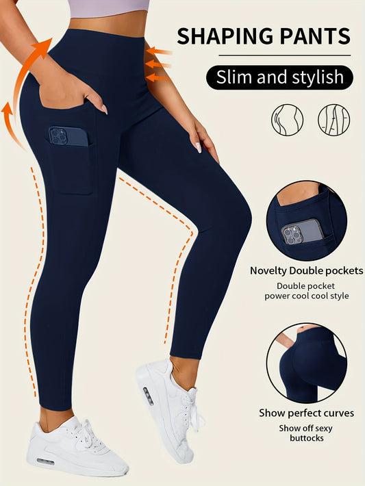 Solid Color Yoga Pants with Pocket – High-Stretch Fitness Leggings for Running and Sports – Women's Activewear