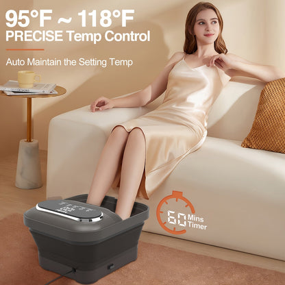 Collapsible Foot Spa Massager – Heater, Temperature Control, Bubbles, Massage Rollers & Vibration for Pressure Relief