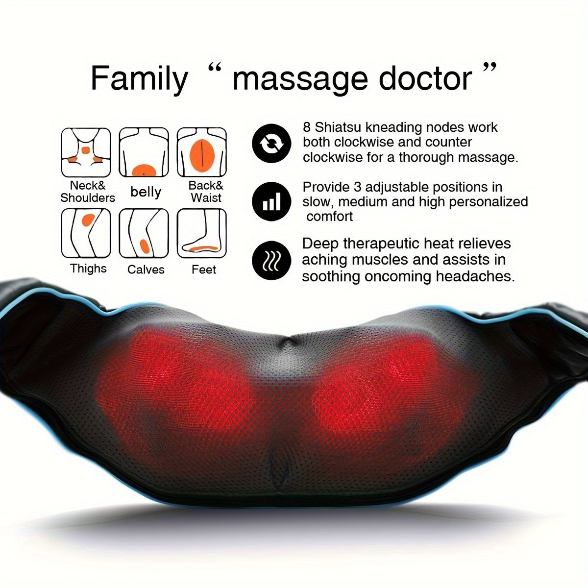 Heated Shiatsu Neck and Shoulder Massager – Deep Kneading Massage for Neck, Back, Waist and More, Ideal Gift for Men, Women, and Parents