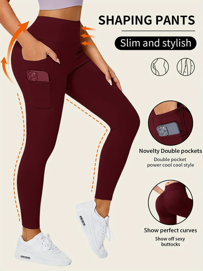 Solid Color Yoga Pants with Pocket – High-Stretch Fitness Leggings for Running and Sports – Women's Activewear