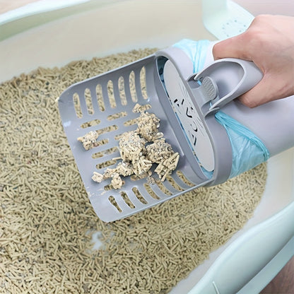 Cat Litter Scoop with Waste Bag Holder - Easy-to-Use Plastic Litter Box Cleaner for All Cat Breeds, Essential Pet Supplies