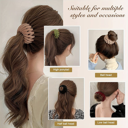 7 Piece Velvet Bird's Nest Magic Hair Clips - Monochrome Ponytail Holders and Lazy Ball Head Fixing Plates