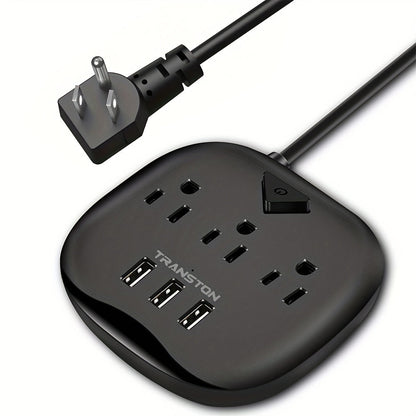 US Standard Slant Flat Plug Power Outlet – 3 Outlets & 3 USB Ports, Desktop Charging Station with 3.3ft, 5ft, 10ft Cords, Sturdy & Durable for Home, Office & Travel, Black & White