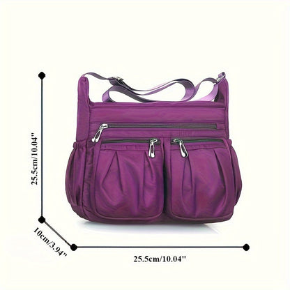 Waterproof Nylon Crossbody Bag for Women - Multi-Compartment Shoulder Purse with Zipper, Casual Everyday Bag for Middle-Aged and Elderly
