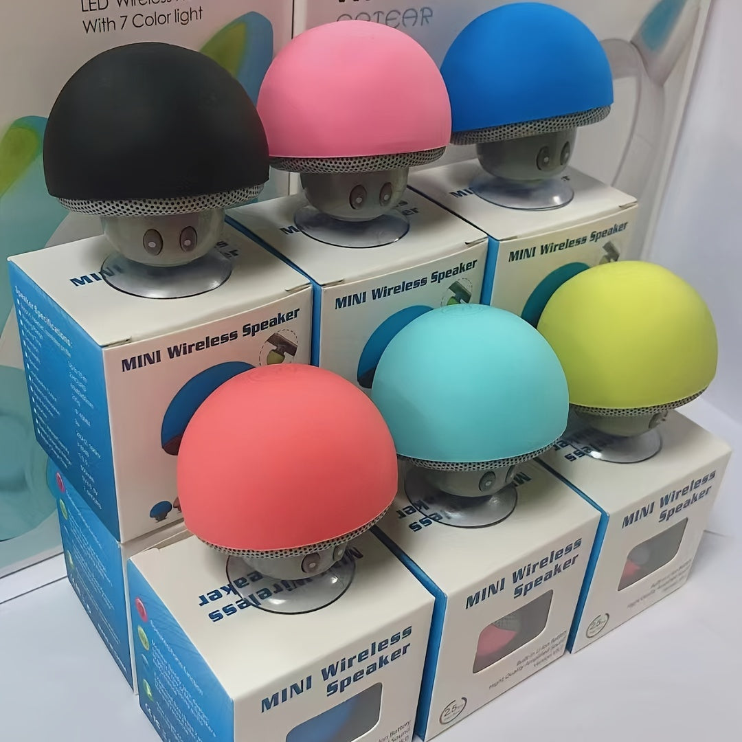 Mushroom Portable Wireless Speaker with Suction Cup Stand - Stereo Sound, Button Control, USB Rechargeable, 200mAh Battery, Compact Subwoofer for Smartphones/Tablets - Ideal for Travel & Outdoor Use