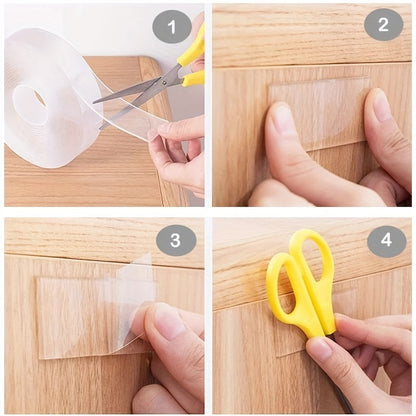 3 PCS Heavy Duty Double-Sided Tape – Reusable, Traceless, Strong Sticky Tape Strips, Multipurpose Washable Nano Tape for Home, Office, Car