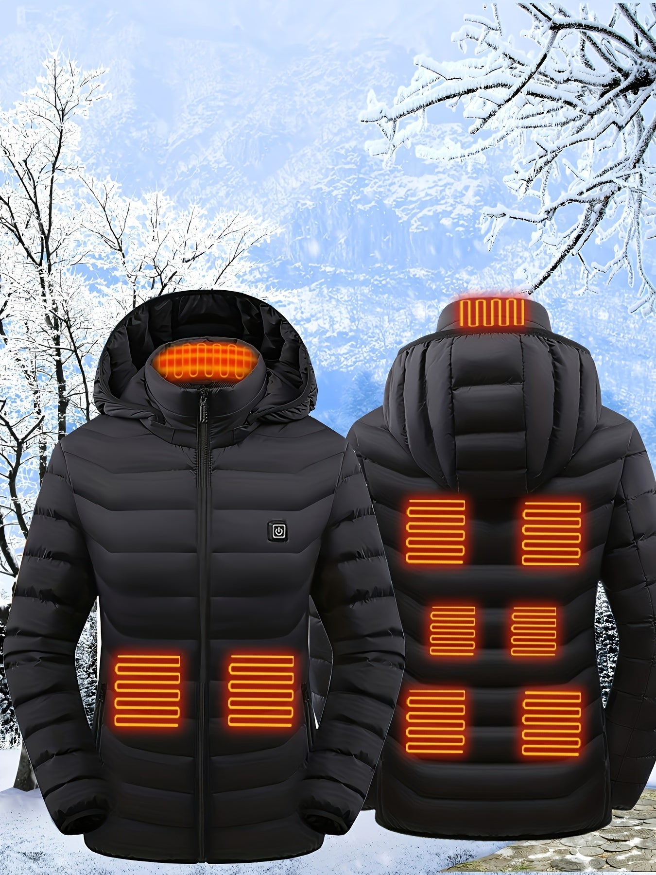 Women's Waterproof Heated Jacket - USB Electric with 3 Heating Levels & 9 Zones for Outdoor Camping, Hiking & Skiing (Battery Pack Not Included)