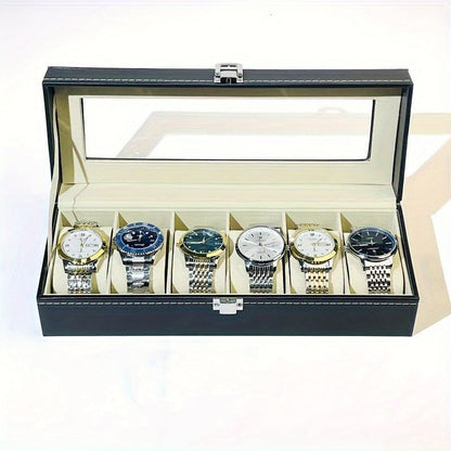 Luxe Wooden Watch Box with 6 Slots - Large Capacity Storage Case for Men and Women, Mechanical and Electronic Watches, Secure Lock Closure