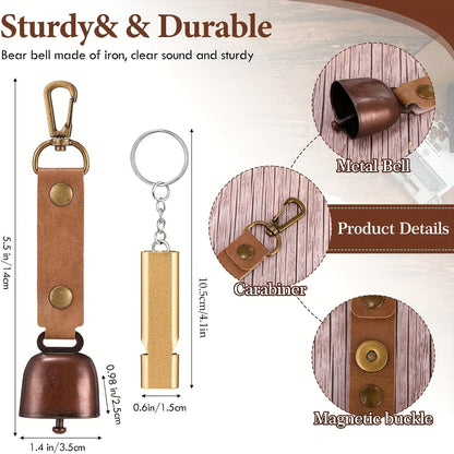 Loud Bear Bell with Whistle Set – Emergency Whistle & Carabiner for Hiking, Biking, Fishing & Climbing Survival