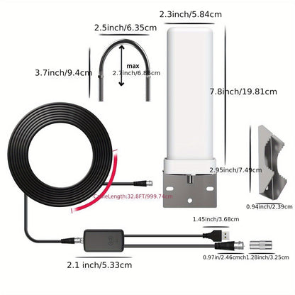 6000-Mile Outdoor TV Antenna – Digital HDTV 4K Amplified, Long Range 360° UHF, VHF & FM Reception
