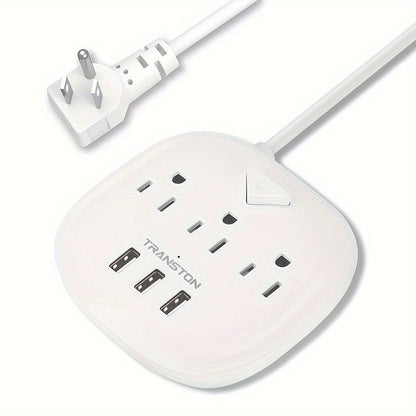 US Standard Slant Flat Plug Power Outlet – 3 Outlets & 3 USB Ports, Desktop Charging Station with 3.3ft, 5ft, 10ft Cords, Sturdy & Durable for Home, Office & Travel, Black & White