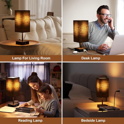 Set of 2 Bedside Table Lamps - Touch Control, USB C+A Charging Ports, 3-Way Dimmable, LED Bulbs , Upgraded Black for Bedroom Decor
