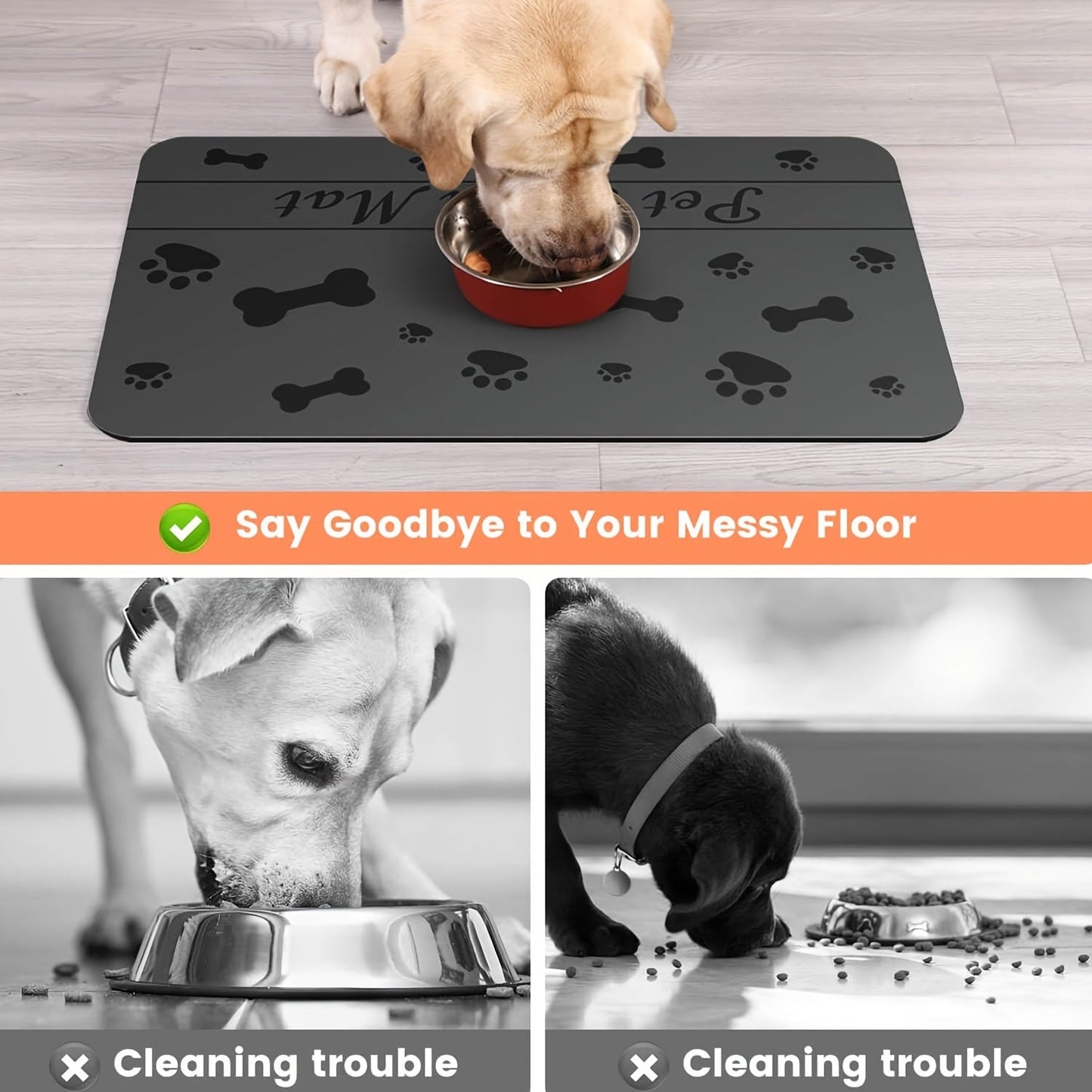Super Absorbent Dog Bowl Mat - Quick-Dry Feeding Mat for Food and Water, Easy-Clean Dog Food Mat for Floors