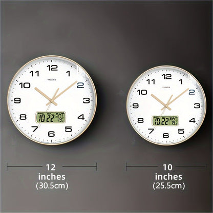 TIMESS Calendar Display Analog Wall Clock – 10/12/14 inch Silent 4-Color Large Dial with Perpetual Calendar & Fahrenheit Temperature, for Bedroom, Office, School Decor