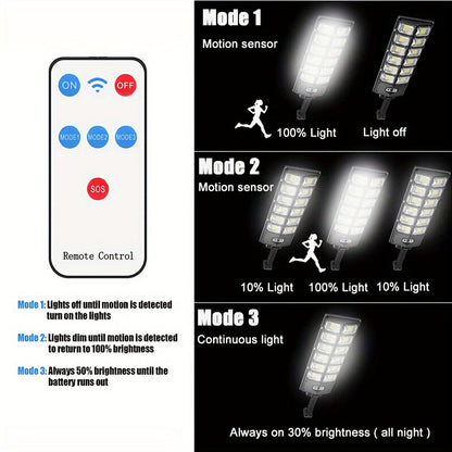 504 LED Solar-Powered Motion Sensor Street Light – Dusk to Dawn Energy-Saving Security Lamp for Roads, Commercial Areas, and Outdoor Spaces