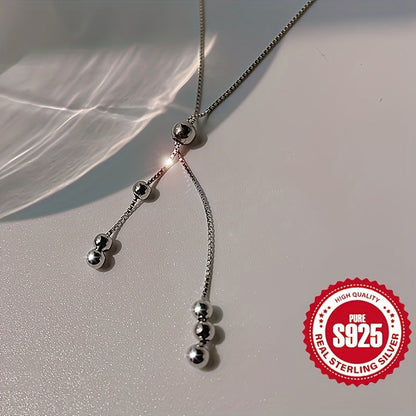 Elegant 925 Sterling Silver Y-Shape Necklace for Women - Adjustable Bead Slider, Silver Plated, Hypoallergenic, Versatile for All Seasons, Perfect for Daily Wear & Vacation, Christmas Gift