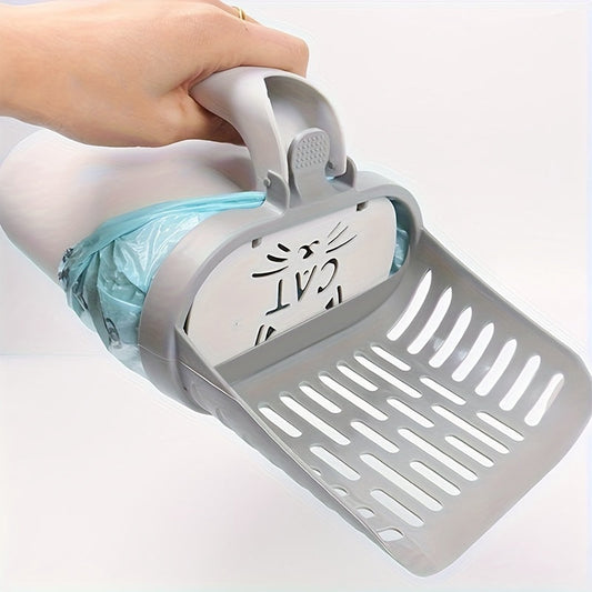 Cat Litter Scoop with Waste Bag Holder - Easy-to-Use Plastic Litter Box Cleaner for All Cat Breeds, Essential Pet Supplies