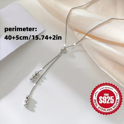 Elegant 925 Sterling Silver Y-Shape Necklace for Women - Adjustable Bead Slider, Silver Plated, Hypoallergenic, Versatile for All Seasons, Perfect for Daily Wear & Vacation, Christmas Gift
