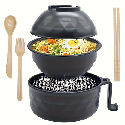 Ramen Bowl Set – Microwave Safe Noodle Cooker with Spoon, Chopsticks and Fork, Perfect for RV, Camping, Picnic, Kitchen and Dorm
