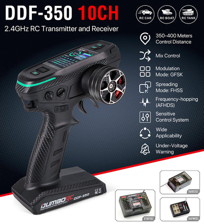 DUMBORC 2.4G 10CH Digital Radio Remote Controller – DDF-350 Transmitter with Receiver for RC Car, Boat, Tank, LCD FHSS System