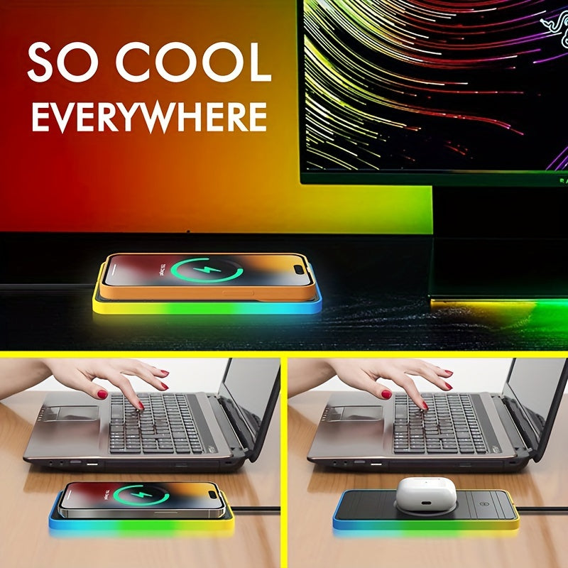 RGB Car Wireless Charger – Ultra-Fast 15W with Anti-Slip Design and Vibrant LED Light – Compatible with iPhone 15/14/13/12, Samsung, Xiaomi