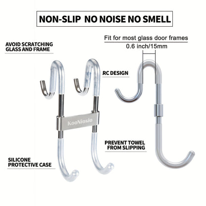 1/2/3Pcs Shower Door Hooks - Metal Hanging Hook for Clothes, Coats & Towels, Multifunctional Strong Bearing Bathroom Glass Door Hook