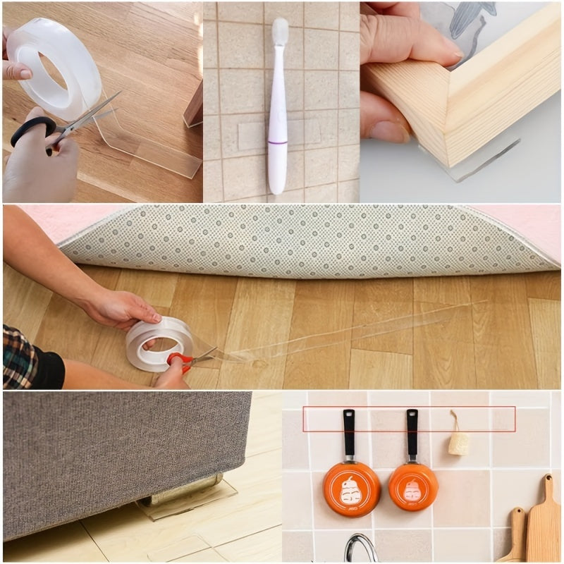 3 PCS Heavy Duty Double-Sided Tape – Reusable, Traceless, Strong Sticky Tape Strips, Multipurpose Washable Nano Tape for Home, Office, Car