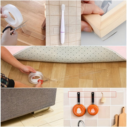 3 PCS Heavy Duty Double-Sided Tape – Reusable, Traceless, Strong Sticky Tape Strips, Multipurpose Washable Nano Tape for Home, Office, Car