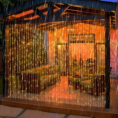 1 Pack LED Solar Curtain String Lights – 100/200/300 Lights, 8 Lighting Modes – Outdoor Decoration for Christmas, Weddings, Patios, Gardens ( Colorful/Warm White/White )