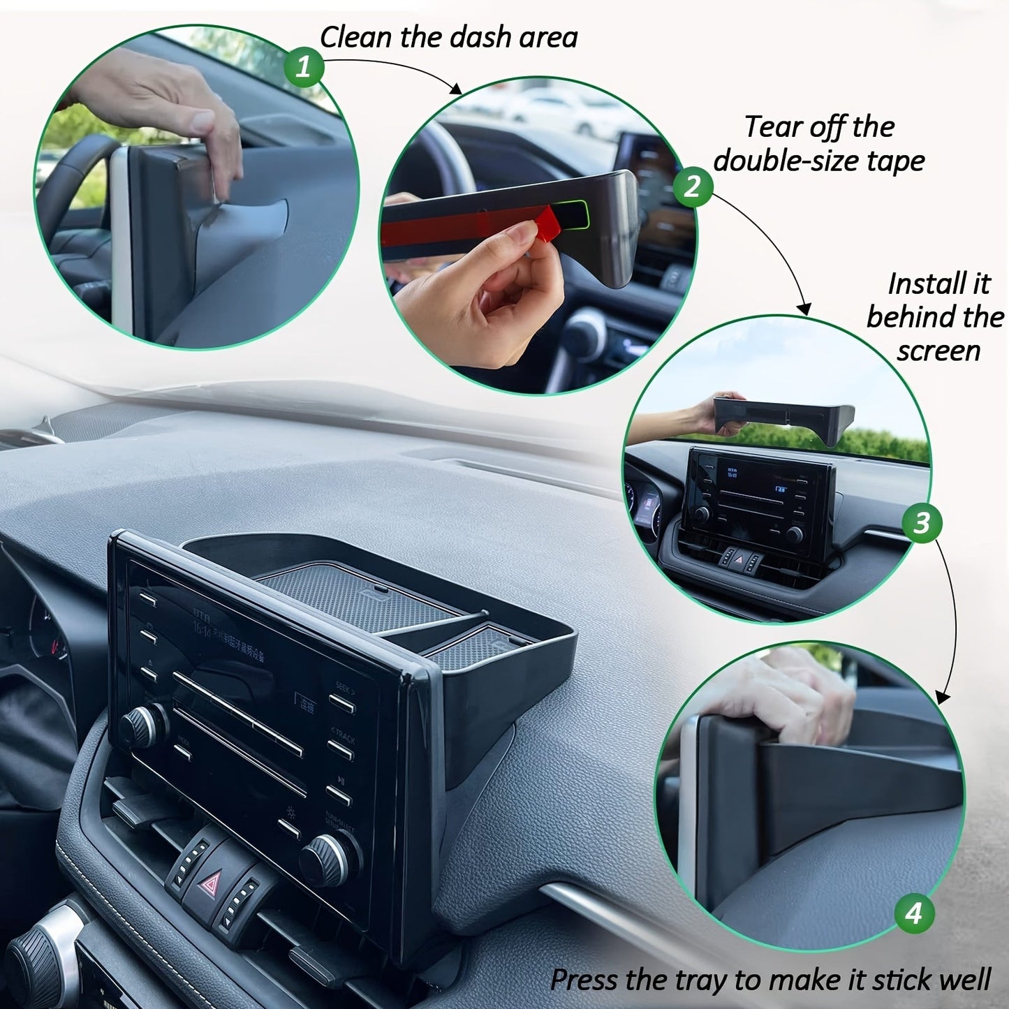 Vehicle Dashboard Organizer Storage Tray - Durable Plastic Car Console Pocket for Coins, Keys, and Phone - Universal Fit with Non-Slip Rubber Mats