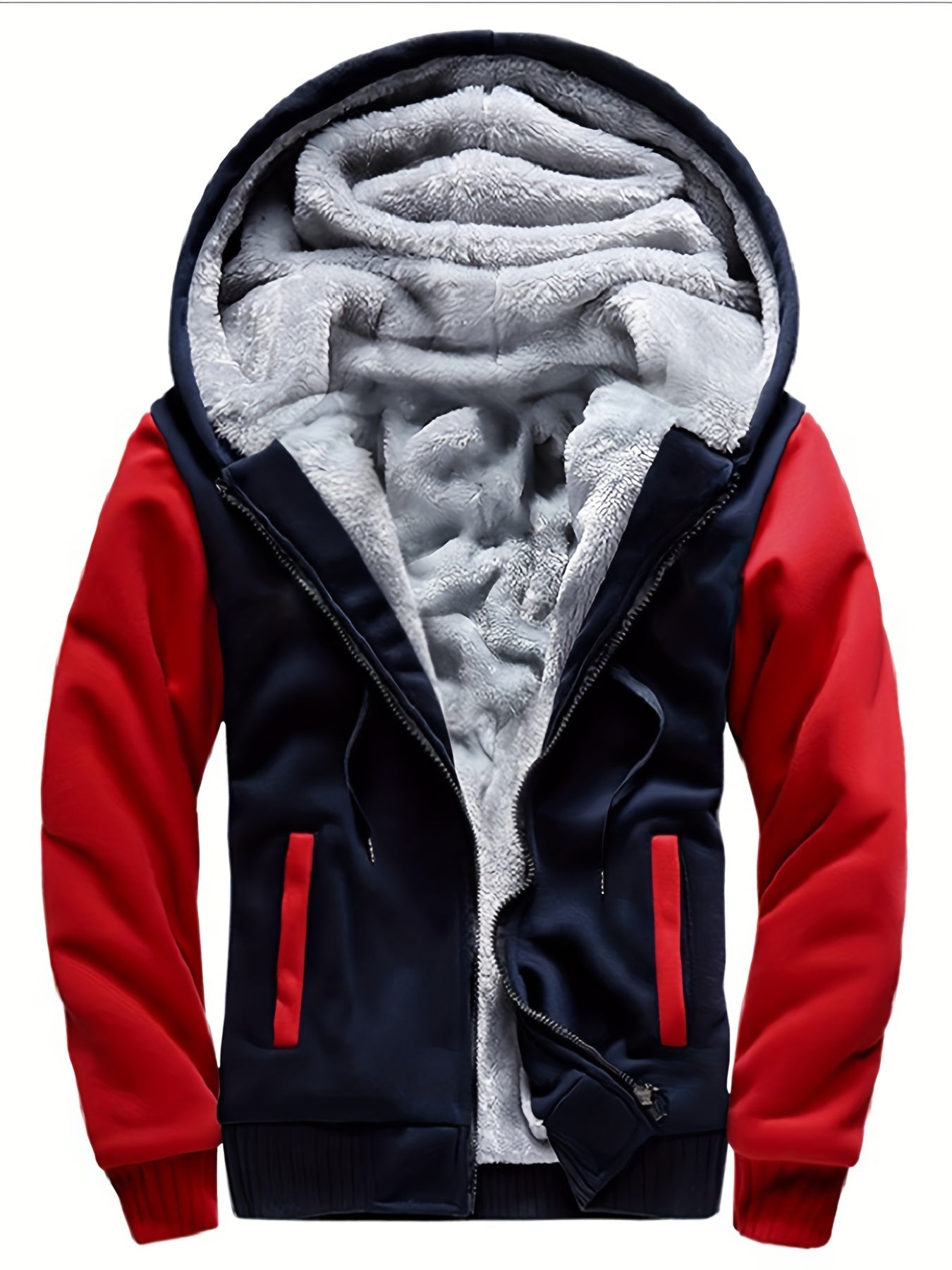 WarmthMax Fleece Hooded Jacket - Soft, Breathable, Water-Resistant Insulating Coat for Fall & Winter Outdoor Activities, Color Block Design