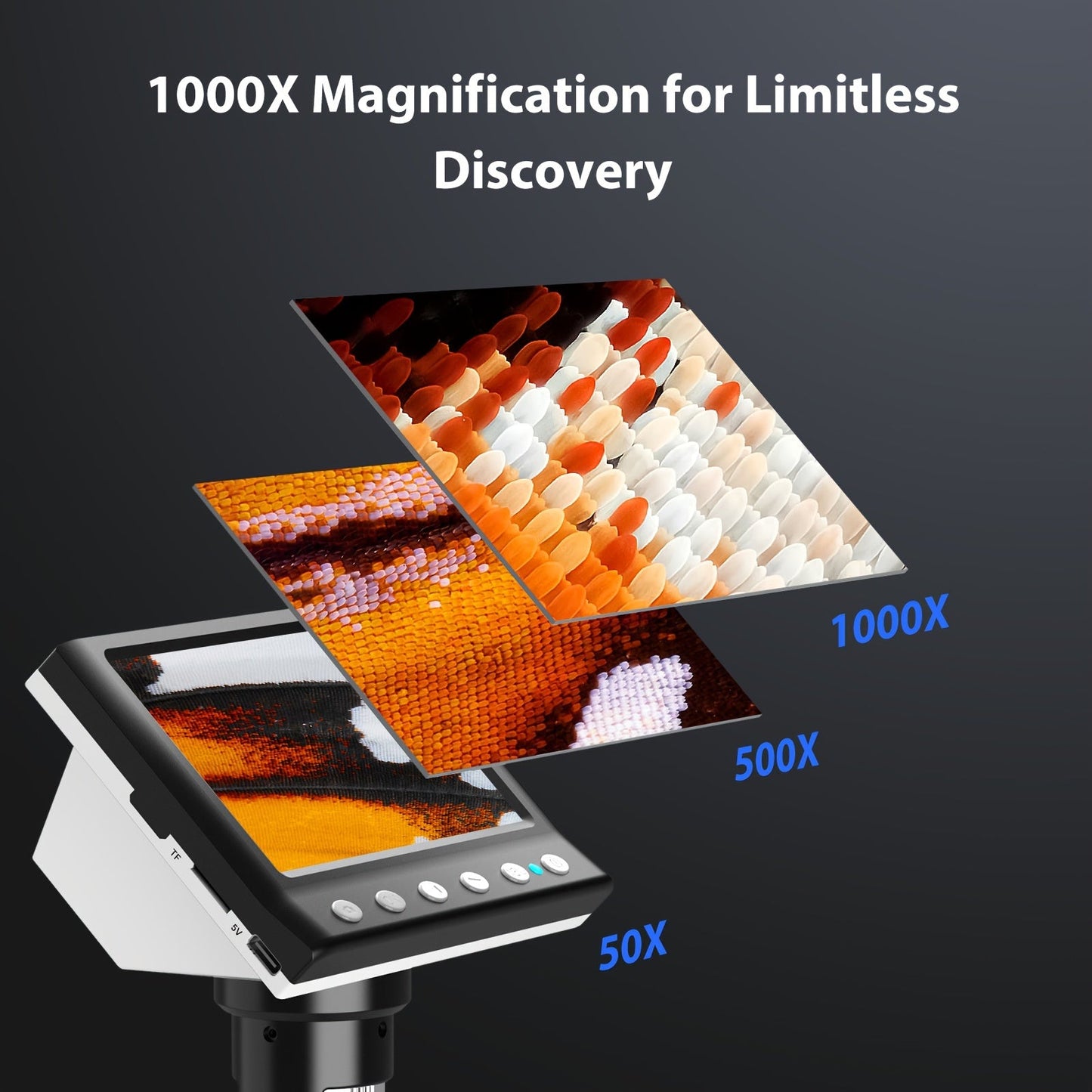 1000X Magnification 4.3'' IPS LCD Digital Microscope – High-Definition Coin Collector Tool with 8 Adjustable LEDs – Windows Compatible, Ideal for Adults and Hobbyists
