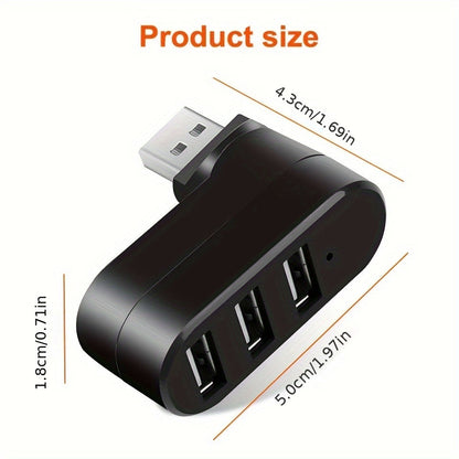 High-Quality USB Hub for Laptop and PC - Mini Rotating Splitter Adapter with 3 Ports