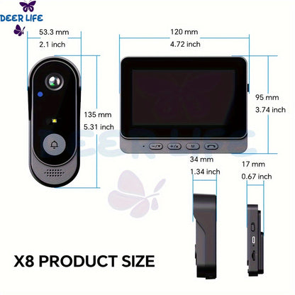 X8 Intelligent Wireless Doorbell - Waterproof Wi-Fi Video Doorbell with Night Vision, Two-Way Audio, Camera, Voice Converter, and Photo/Video Features