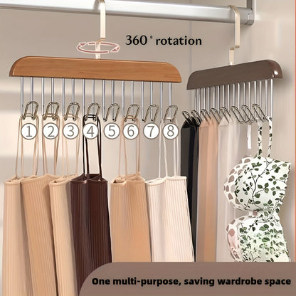 Bra Hanger for Closet – 3-Pack Tank Top Hanger with 8 Hooks, Space-Saving Wooden Organizer for Bras, Camisoles, Swimsuits & Dresses, 360° Rotating, Dorm & Apartment Storage