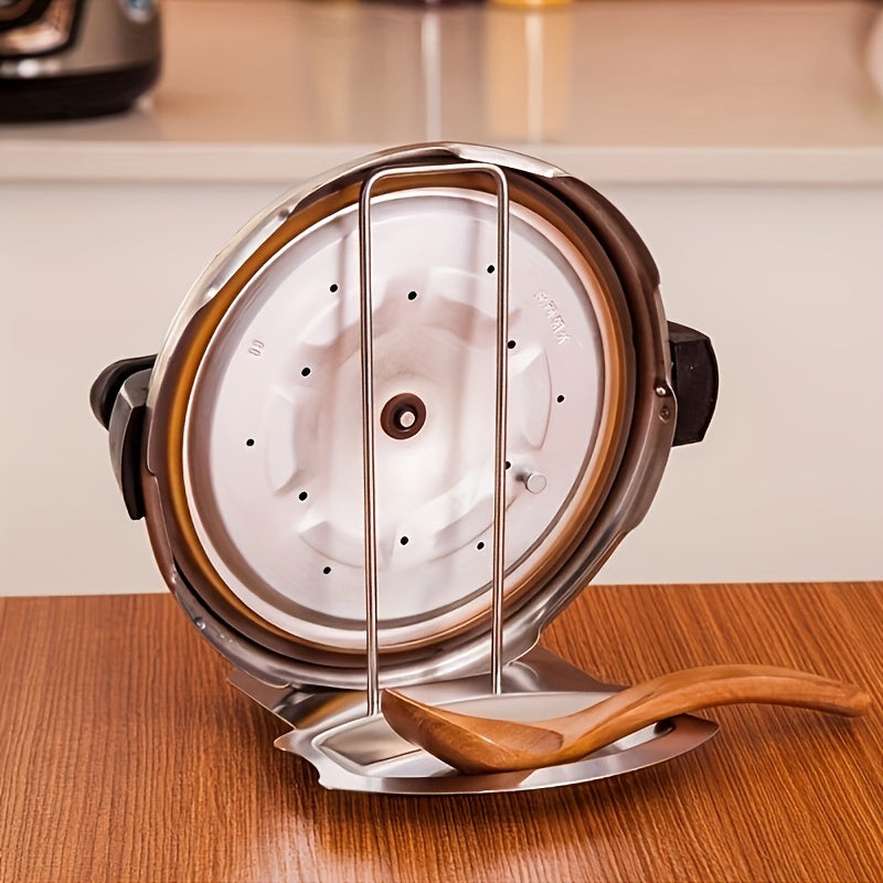 Stainless Steel Lid and Spoon Rest Stand - Detachable Pan Cover Holder, No-Drill Kitchen Organizer with Drip Tray, Eid Mubarak Special Cookware Accessory, Metal Material