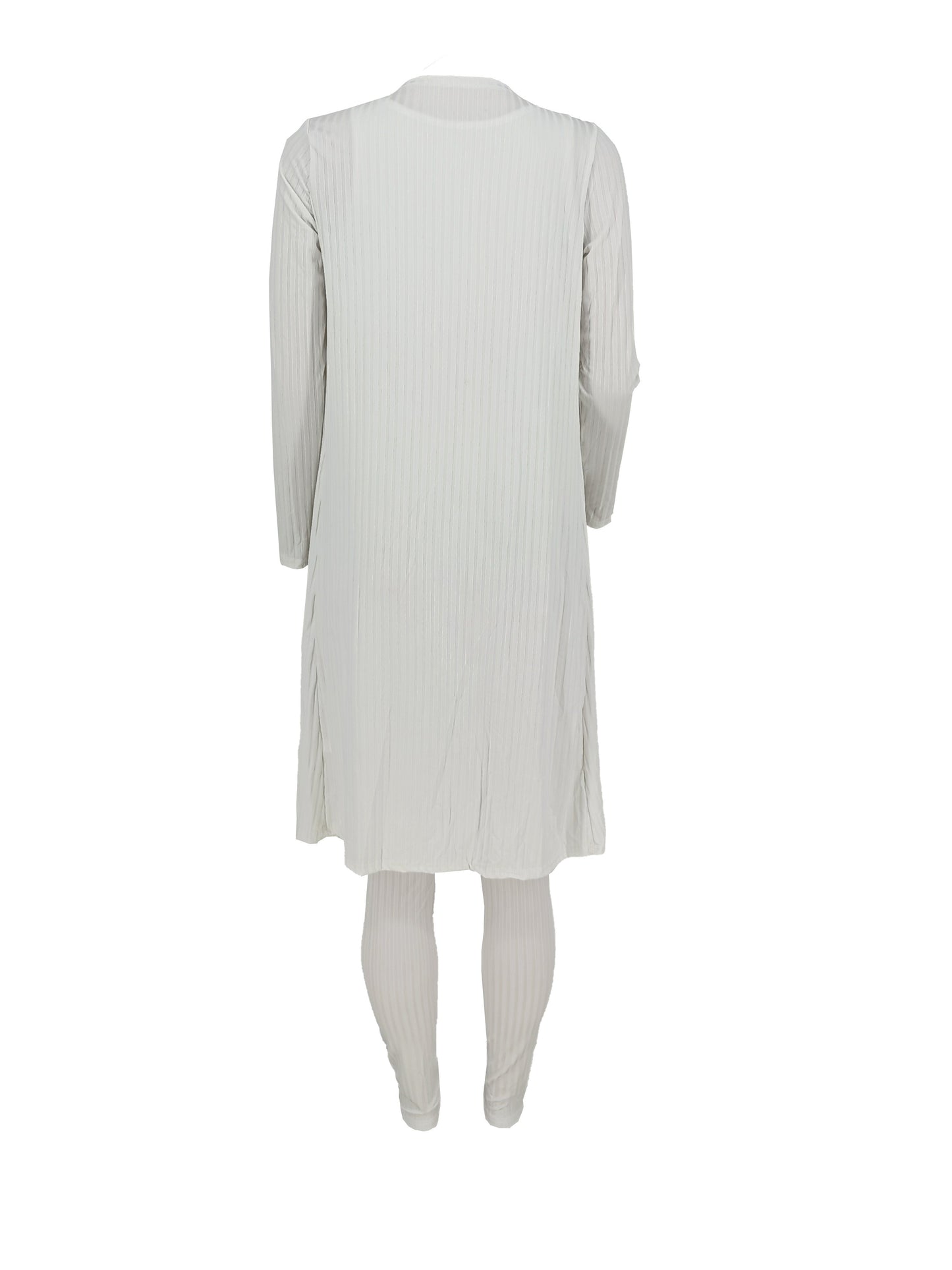 Women's Ribbed Solid Three-Piece Set - Open Front Long Sleeve Cardigan, Tank Top, and Lace-Up Pants Outfit
