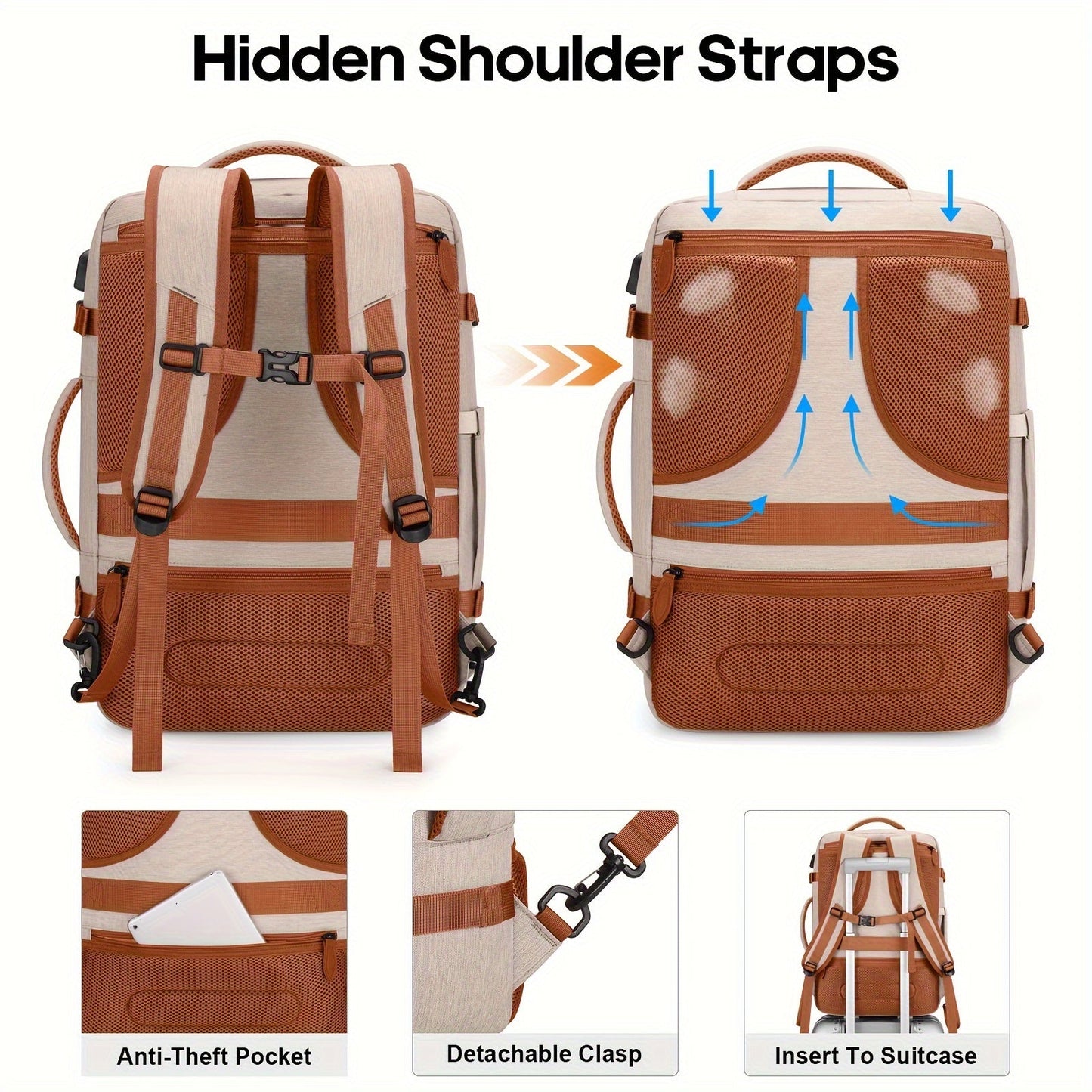 Bagsure 42L Travel Backpack – Flight Approved Expandable Carry-On, Laptop Backpack with Hidden Shoulder Straps, Weekender Bag, Includes Packing Cubes and Shoe Pocket