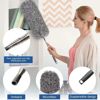 Microfiber Duster with 113.39in Telescopic Pole - Reusable High Ceiling Cleaner for Fans & Spider Web Removal