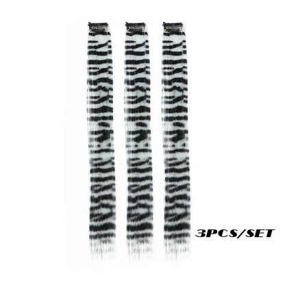 3-Piece Colorful Stripe Hair Extensions - Long Straight Synthetic Clip-In Hair Pieces for Parties & Halloween