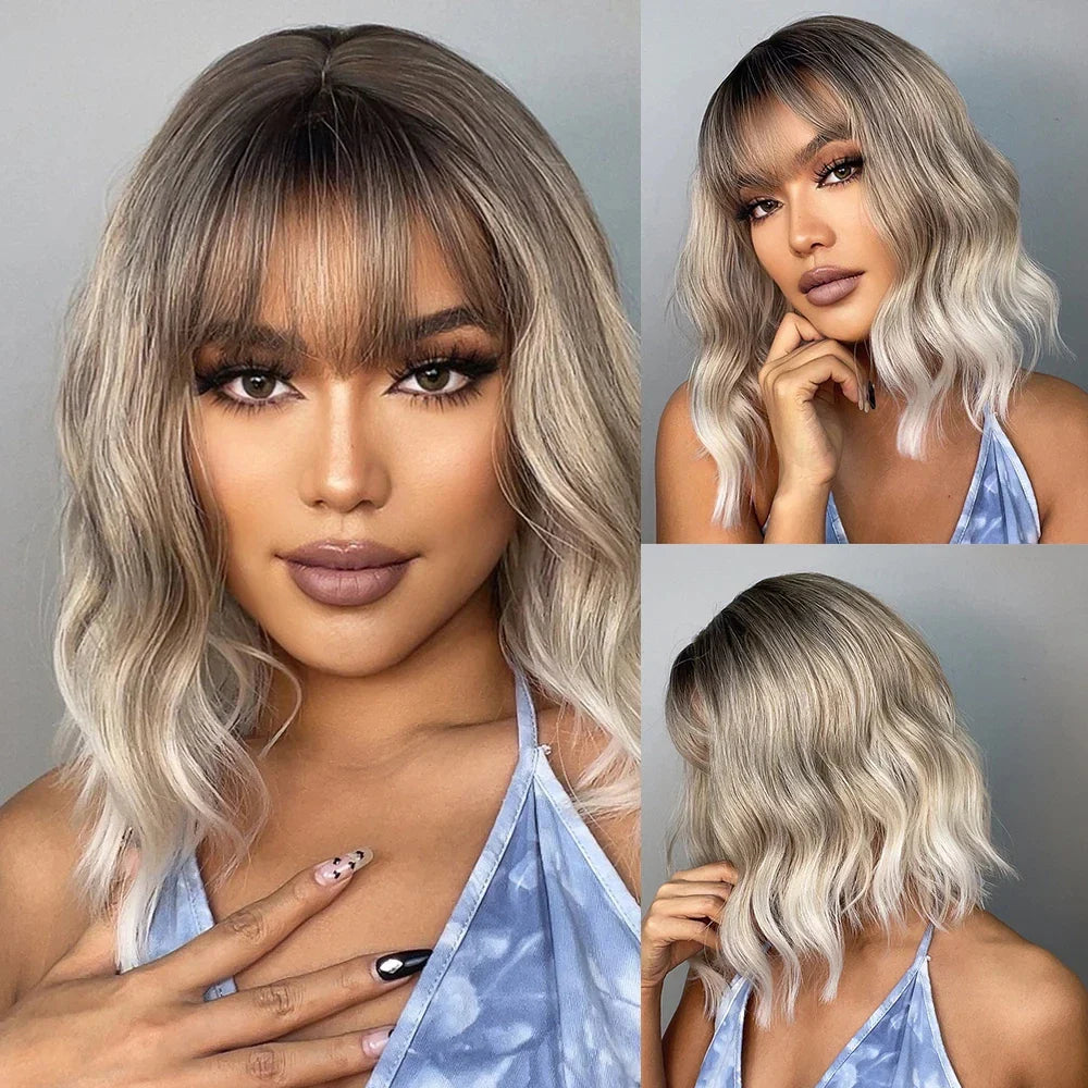 CharmSource Pink BOBO Short Synthetic Wig – Natural Wavy Heat Resistant Hair Wig for Women, Party & Daily Wear
