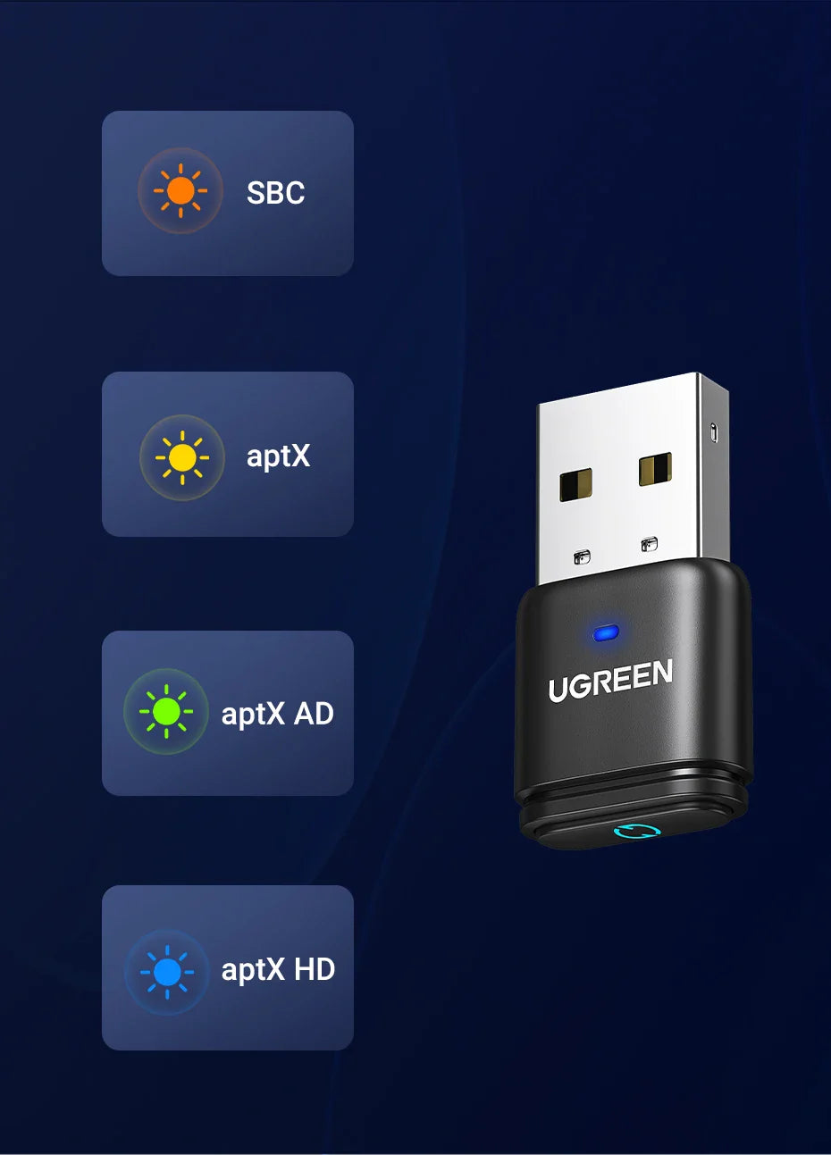 USB Bluetooth 5.3 Transmitter – aptX HD Audio Adapter for PS5, PS4, Nintendo Switch, Headset, Speaker & Mic