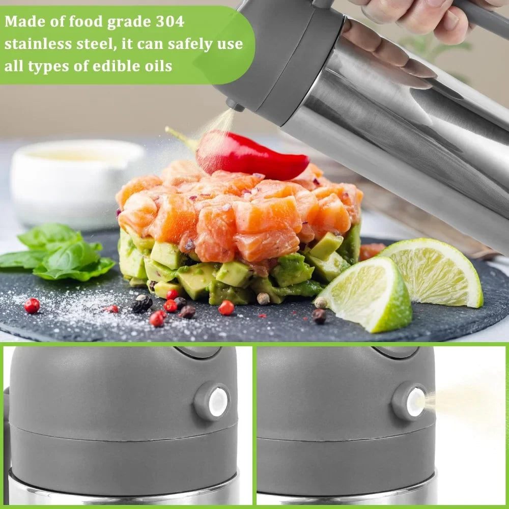 2-in-1 Oil Dispenser Bottle - Stainless Steel Cooking Oil Sprayer for Baking, Cooking & Portable Refillable Use