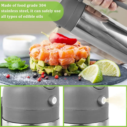 2-in-1 Oil Dispenser Bottle - Stainless Steel Cooking Oil Sprayer for Baking, Cooking & Portable Refillable Use
