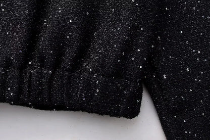 Nlzgmsj Women's Shiny Sequin Jacket – Y2K Gold Stand Collar Long Sleeve Short Coat, Autumn/Winter High Streetwear