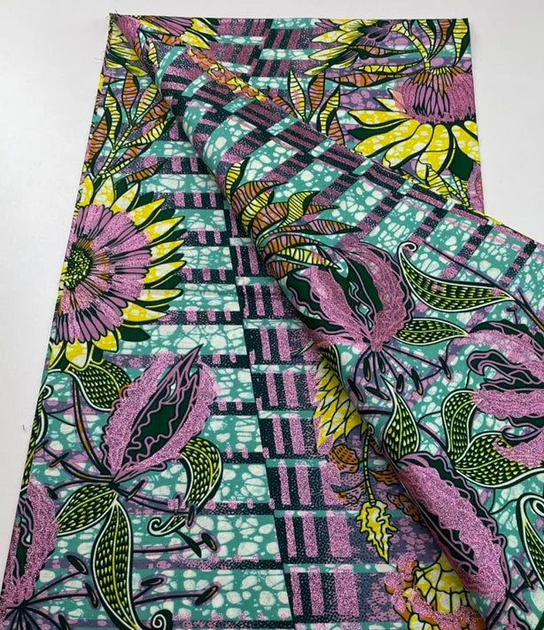 Grand Super Ankara Wax Fabric - Original 100% Cotton Glitter Batik Pagne 6 Yards Nigerian Party Dress Sewing Material