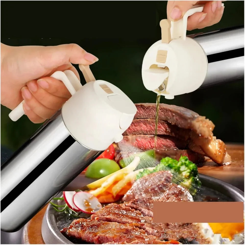 2-in-1 Oil Dispenser Bottle - Stainless Steel Cooking Oil Sprayer for Baking, Cooking & Portable Refillable Use
