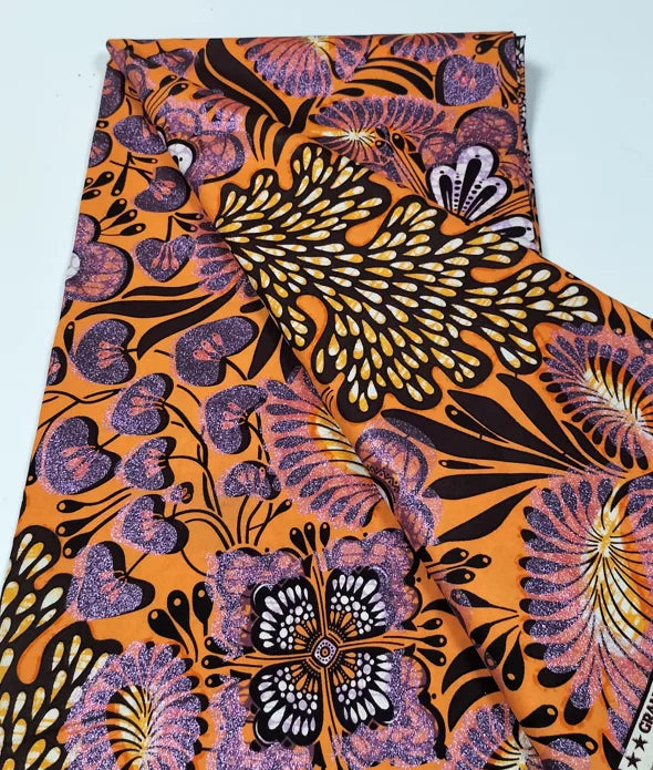 Grand Super Ankara Wax Fabric - Original 100% Cotton Glitter Batik Pagne 6 Yards Nigerian Party Dress Sewing Material
