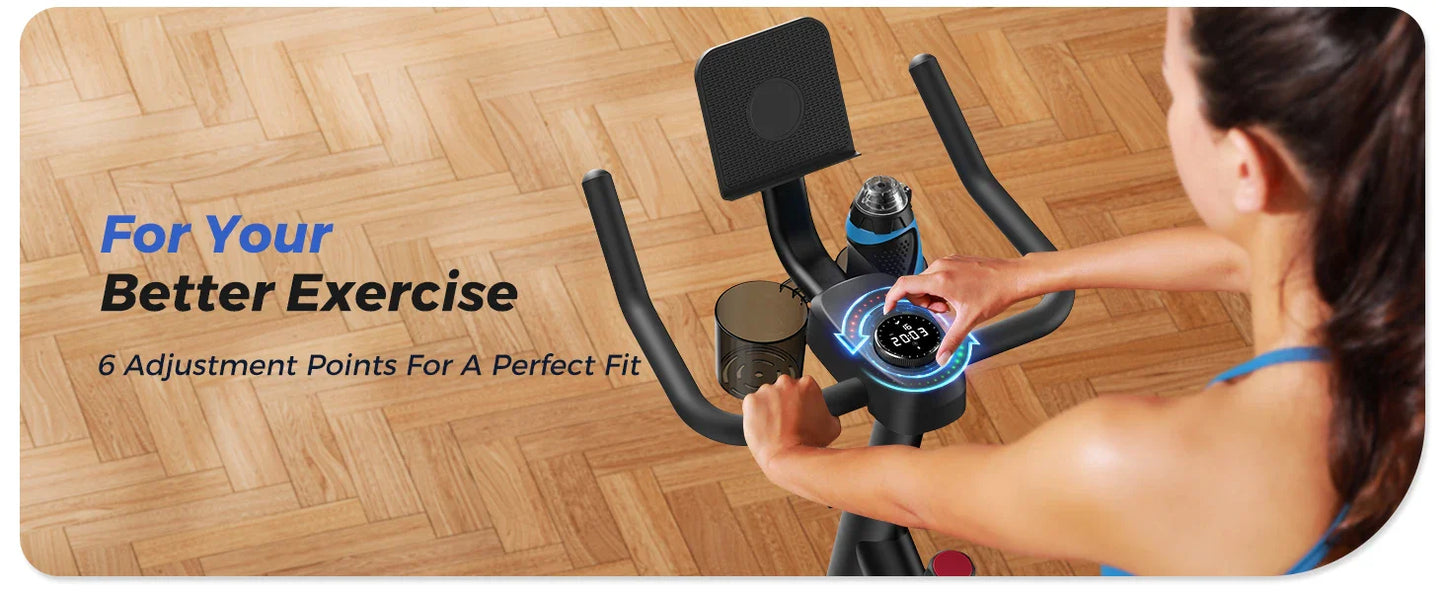 MERACH Exercise Bike – Low Noise Stationary Cycling Bike with 270lbs Weight Capacity, Tablet Mount & Fitness Courses for Indoor Workouts